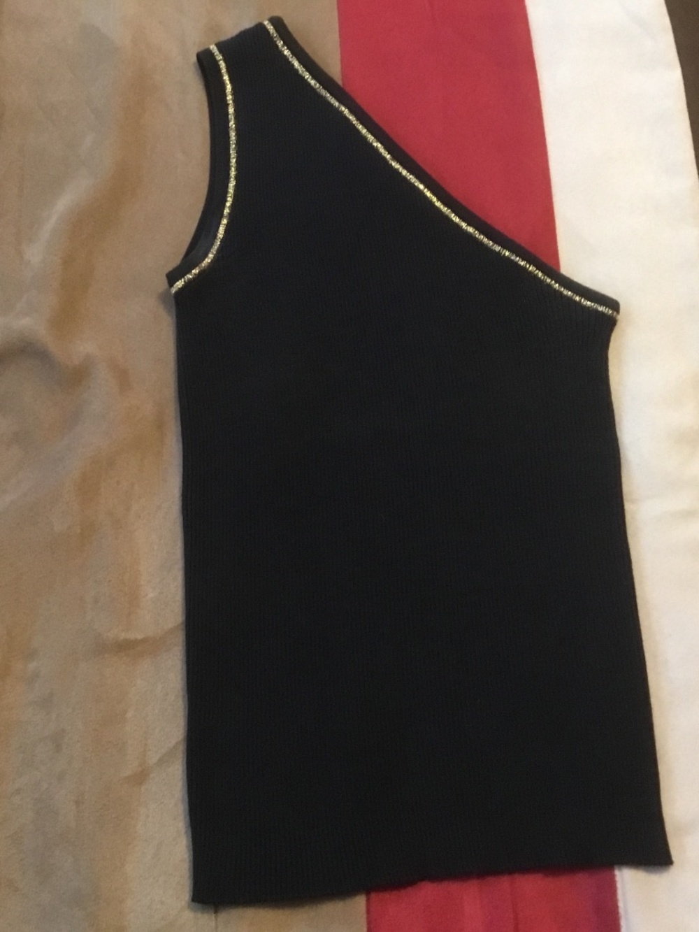Celine one shoulder top in black and gold trim (L) - Picture 4 of 8